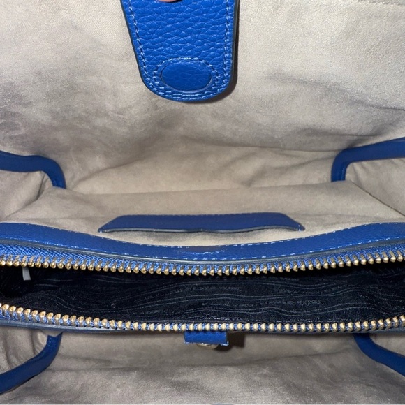 Kate Spade Knott Blue Striped Medium Straw with Leather Trim Crossbody Tote - Picture 7 of 13